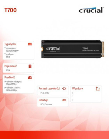 CRUCIAL DYSK SSD T700 2TB M.2 NVME 2280 PCIE 5.0 12400/11800