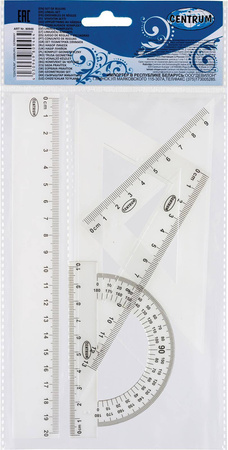 KOMPLET GEOMETRYCZNY LINIJKA 20CM EKIERKA*2 CENTRUM 80946 KĄTOMIERZ Z LINIJKĄ