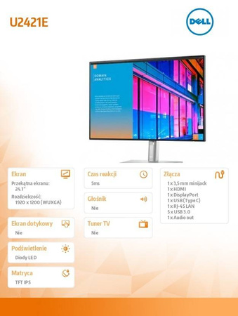 DELL MONITOR U2421E 24,1 CALI WUXGA (1920X1200) /16:10/HDMI/DP/USB-C/RJ-45/5XUSB 5 GBPS /3Y PPG