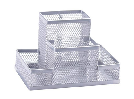 PRZYBORNIK NA BIURKO 153X103X100MM Q-CONNECT OFFICE SET SREBRNY METALOWA SIATKA