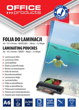 FOLIA DO LAMINOWANIA BŁYSZCZĄCA A6 OFFICE PRODUCTS 100MIC 100 SZT