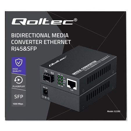 QOLTEC DWUKIERUNKOWY MEDIA KONWERTER SWITCH ETHERNET 1X RJ45 1X SFP |   1000MB/S | 5V
