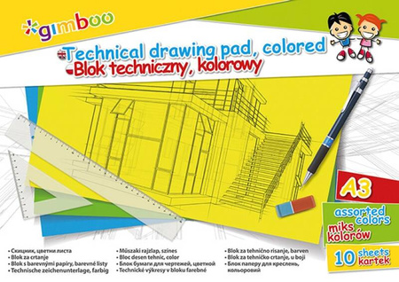 BLOK TECHNICZNY A3 GIMBOO KOLOROWY 10KART