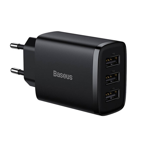 ŁADOWARKA SIECIOWA BASEUS COMPACT QUICK CHARGER, 3X USB, 17W (CZARNA)