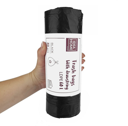 WORKI NA ŚMIECI Z TAŚMĄ LDPE CZARNE 60L 40SZT