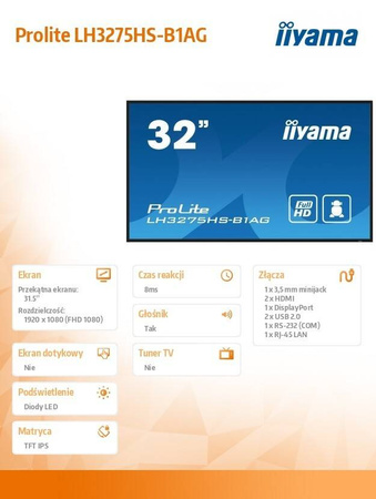 IIYAMA MONITOR 32 CALE LH3275HS-B1AG 24/7, IPS, ANDROID 11, FHD