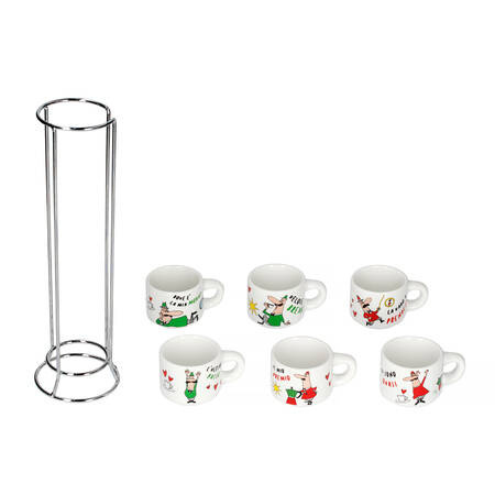 BIALETTI ITALIA - ZESTAW 6 FILIŻANEK DO ESPRESSO NA STOJAKU