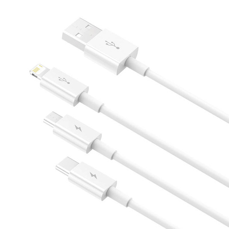 KABEL SZYBKIEGO ŁADOWANIA  BASEUS SUPERIOR DATA USB DO M+L+C 3.5A 0.5M(WHITE)