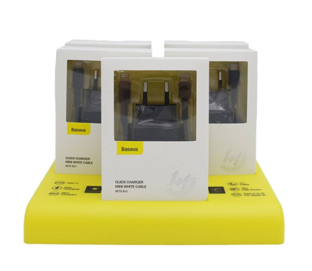 ZESTAW ŁADOWAREK SIECIOWYCH USB-C PD BASEUS MINI, POWER DELIVERY 18W I KABLA USB-C - LIGHTNING 1M (CZARNY) 5SZT.