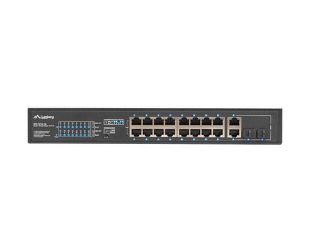 LANBERG PRZEŁĄCZNIK SWITCH 16X100MB POE+/2XCOMBO NIEZARZĄDZALNY RACK 19 CALI GIGABIT ETHERNET 150W
