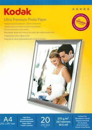 PAPIER FOTOGRAFICZNY BŁYSZCZĄCY KODAK ULTRA PREMIUM PHOTO PAPER 5740-816 A4 270G 20 ARK.