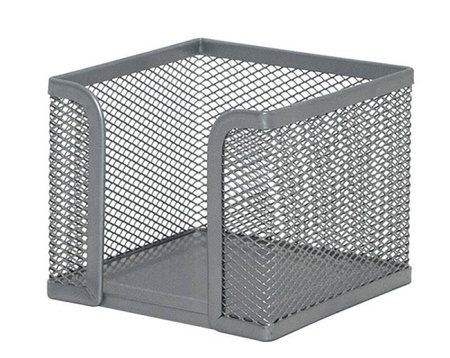 POJEMNIK NA KOSTKĘ BIUROWĄ 95X80X95MM Q-CONNECT OFFICE SET SREBRNY METALOWA SIATKA
