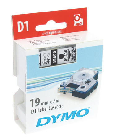 TASIEMKA ORYGINALNA KOLOR NADRUKU: CZARNY/KOLOR TŁA: PRZEZROCZYSTE DYMO S0720820/45800 19MM X 7 M