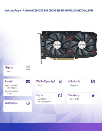 AFOX KARTA GRAFICZNA - RADEON RX 5500XT 8GB GDDR6 128BIT HDMI 3XDP ATXDUAL FAN