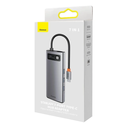 HUB 7W1 BASEUS METAL GLEAM SERIES, USB-C DO 3X USB 3.0 + HDMI + USB-C PD + VGA + ETHERNET RJ45