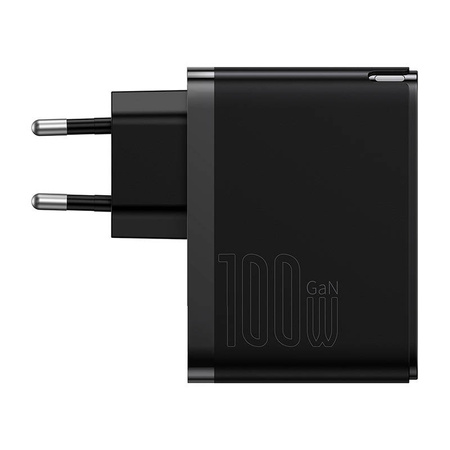 ŁADOWARKA SIECIOWA BASEUS GAN5 PRO, USB-C + USB, 100W + KABEL (CZARNA)