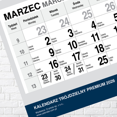 KALENDARZ WISZĄCY TRÓJDZIELNY O-PRESS ROK 2026 BUKIET