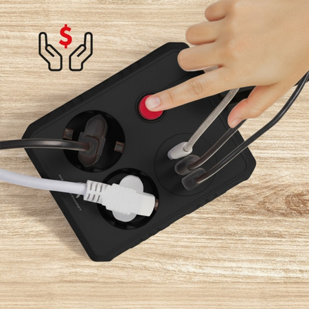 MACLEAN LISTWA ZASILAJĄCA MCE387 B 2 GNIAZDA 3XUSB, 110-240V AC 50/60HZ 2,1A MAX 2500W, 1,5M CZARNA