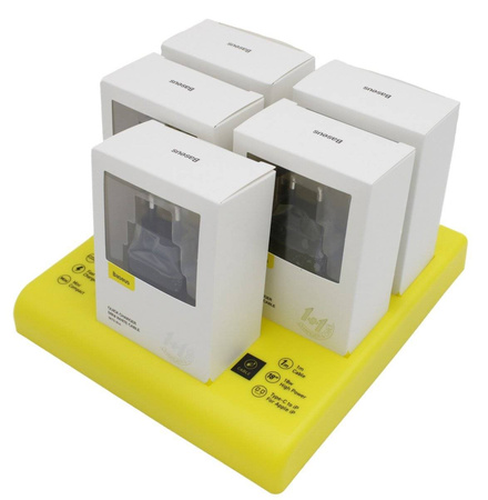 ZESTAW ŁADOWAREK SIECIOWYCH USB-C PD BASEUS MINI, POWER DELIVERY 18W I KABLA USB-C - LIGHTNING 1M (CZARNY) 5SZT.