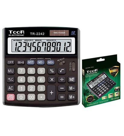 KALKULATOR BIUROWY 12CYFR TOOR ELECTRONIC TR-2242 120-1458 ZASILANIE SOLARNE + BATERIA 145X137X33MM