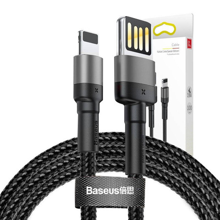 KABEL LIGHTNING USB (DWUSTRONNY) BASEUS CAFULE 2,4A 1M (SZARO-CZARNY)