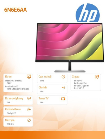 HP Inc. Monitor dotykowy FHD E24t G5 6N6E6AA