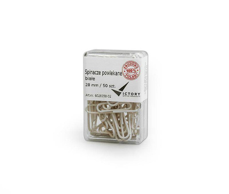 SPINACZE OKRĄGŁE 28MM VICTORY OFFICE PRODUCTS 6028350-02 BIAŁE METALOWEPOWLEKANE W POJEMNIKU PLASTIKOWYM 50SZT