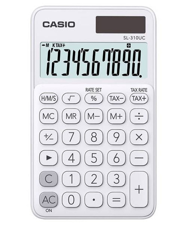 KALKULATOR KIESZONKOWY 118X70X8,4MM CASIO SL-310UC-WE BOX BIAŁY SOLARNE+BATERIA LR1130