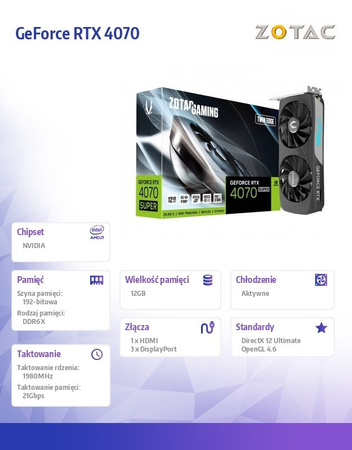 ZOTAC KARTA GRAFICZNA GEFORCE RTX 4070 SUPER TWIN EDGE 12GB GDDRX6 192BIT 3DP