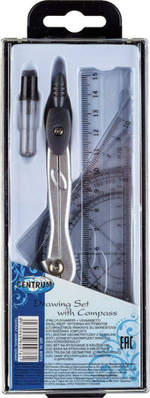 KOMPLET GEOMETRYCZNY LINIJKA 15CM EKIERKA*2 CENTRUM 80976 KĄTOMIERZ CYRKIEL GRAFITY