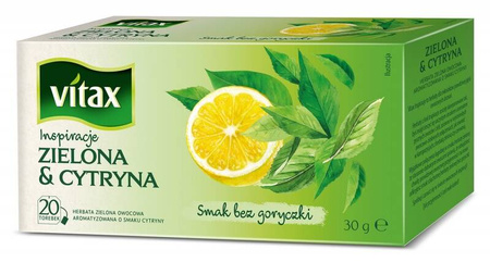 HERBATA ZIELONA Z CYTRYNĄ VITAX INSPIRATIONS 20 TOREBEK