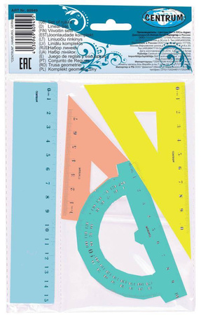 KOMPLET GEOMETRYCZNY LINIJKA 15CM EKIERKA*2 CENTRUM 87769 KĄTOMIERZ
