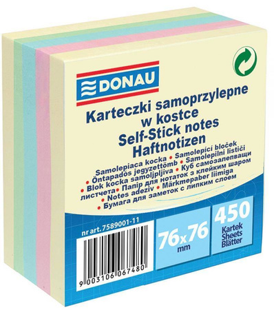 KARTECZKI SAMOPRZYLEPNE 76X76MM DONAU MIX 450KART