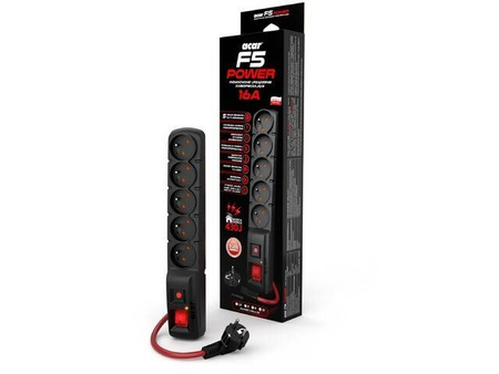 ACAR LISTWA ZASILAJĄCA F5 POWER 5M 16A (5 GNIAZD) CZARNA