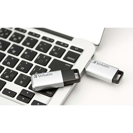VERBATIM USB FLASH DISK, USB 3.0, 16GB, SECURE PRO, STORE N GO, SREBRNY, 98664, USB A, SZYFROWANIE AES 256-BIT, WYSUWANE ZŁĄCZE