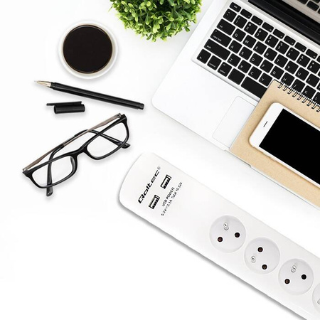 QOLTEC LISTWA ANTYPRZEPIĘCIOWA | 4 GNIAZDA | 2XUSB | 1.8M | BIAŁA