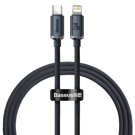KABEL USB-C DO LIGHTNING BASEUS CRYSTAL, 20W, PD, 1.2M (CZARNY)