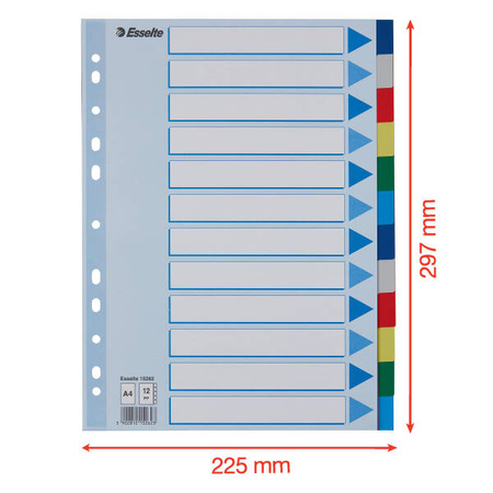 PRZEKŁADKI A4 ESSELTE 15262 MIX PP 12SZT