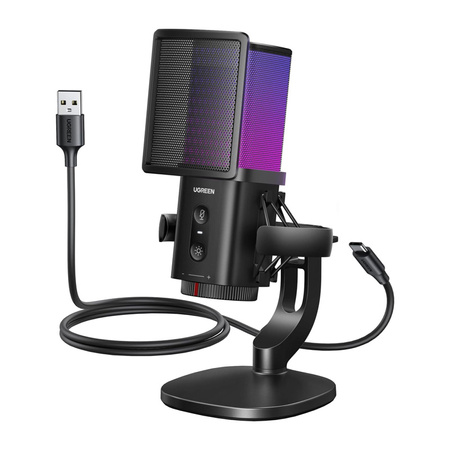 MIKROFON DO KOMPUTERA UGREEN CM581, 24-BIT/96KHZ, USB-C, RGB (CZARNY)
