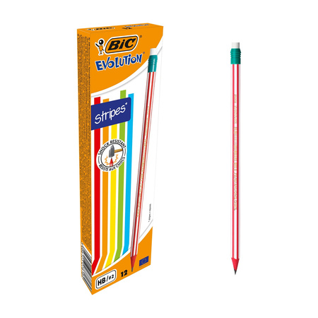 OŁÓWEK OSTRZONY Z GUMKĄ BEZDRZEWNY BIC EVOLUTION STRIPES 646 HB 8960342 HB