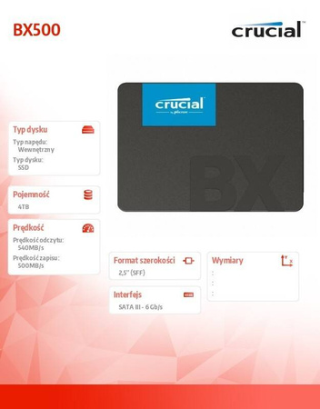 CRUCIAL DYSK SSD BX500 4000GB SATA3 2.5 CALA 540/500MB/S