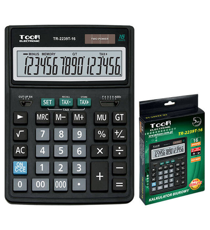 KALKULATOR BIUROWY 16CYFR TOOR ELECTRONIC TR-2239T 120-1452 ZASILANIE SOLARNE + BATERIA 204X154X35MM