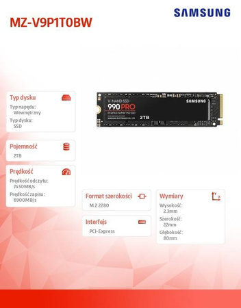 SAMSUNG DYSK SSD 990PRO 2TB GEN4.0X4 NVMEMZ-V9P2T0BW