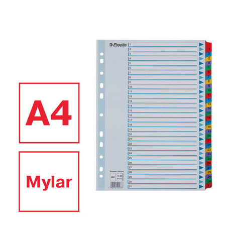 PRZEKŁADKI 1-31 A4 ESSELTE MYLAR 100164 MIX KARTON 160G