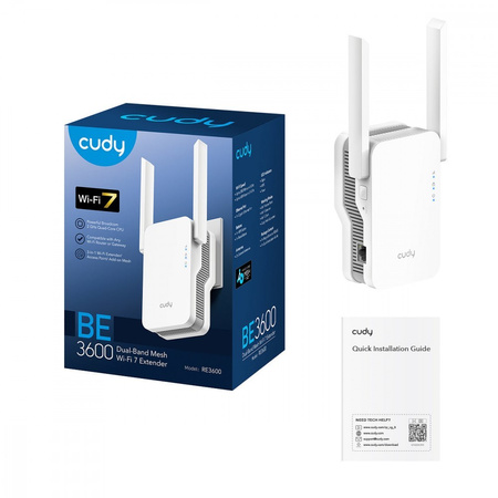 CUDY WZMACNIACZ SYGNAŁU BE3600 WI-FI 7 MESH REPEATER, TRYB PUNKTU DOSTĘPOWEGO, OBSŁUGA CUDY MESH, 2880MBPS 5GHZ + 688MBPS 2.4GHZ