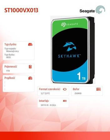 SEAGATE DYSK TWARDY SKYHAWK 1TB 3,5'' 256MB ST1000VX013