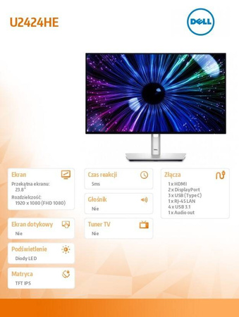 DELL MONITOR U2424HE 23.8 CALA IPS LED FHD(1920X1080)/16:9/HDMI/DP/USB-C/USB/RJ-45/3Y