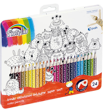 KREDKI OŁÓWKOWE TRÓJKĄTNE FIORELLO SUPER SOFT 170-2473 24KOL METALOWE ETUI