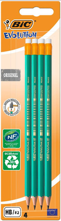 OŁÓWEK OSTRZONY Z GUMKĄ BEZDRZEWNY BIC EVOLUTION ORIGINAL 655 HB 8902753 HB BLISTER 4SZT