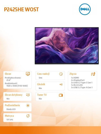 DELL MONITOR 23.8 CALA P2425HEWO IPS 1920X1080/16:9/HDMI/DP/USBC/RJ45/USB/NO STAND/3Y